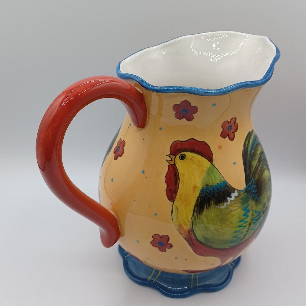 Certified International Pitcher Susan Winget Rooster Yellow Excellent Ceramic - Picture 4 of 14